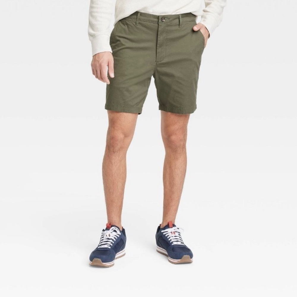𝅺goodfellow Mens 9” Slim Fit Chino Shorts Green 28”